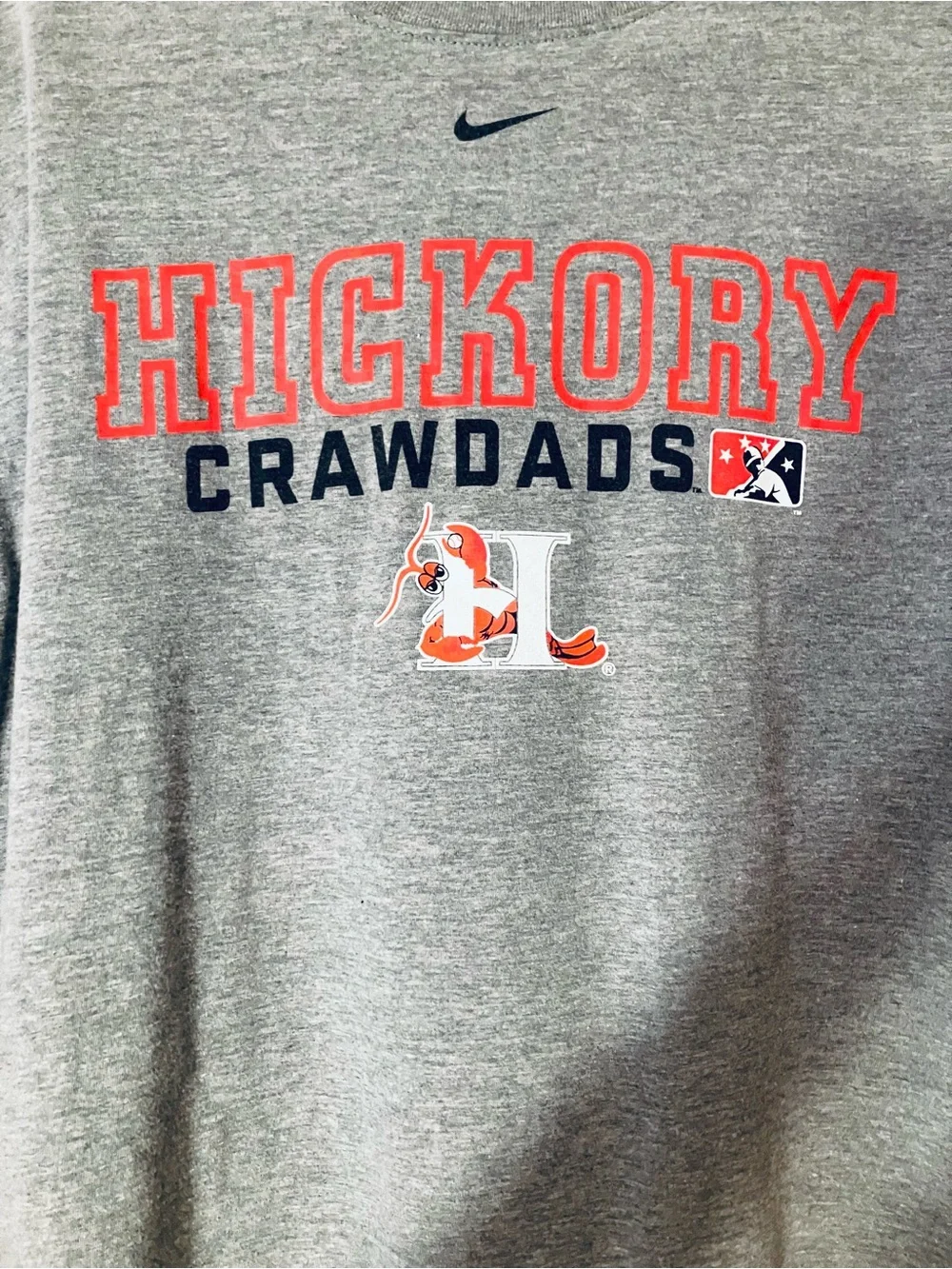 Nike Gray Long-Sleeve Hickory Crawdads Tee with Red Accents
